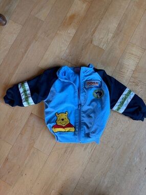 Winnie the Pooh Vintage "Explorer" Blue Zip Jacket Spring Sz 24 mth. Embroidered